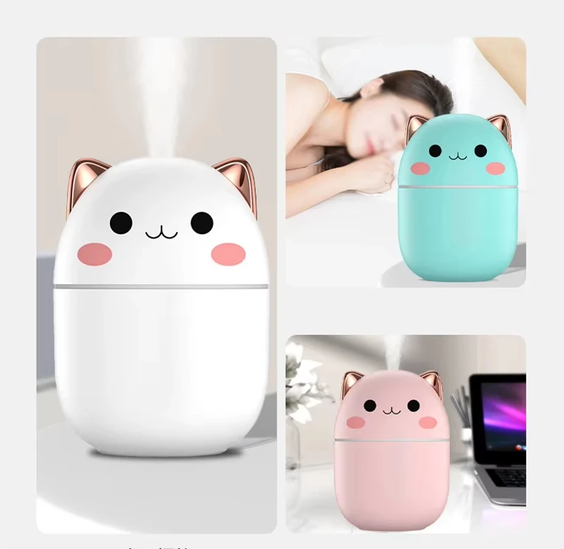 New Mini Lovely 250ml Air Humidifier Cute Cat Aroma Diffuser With Night Light Cool Mist For Bedroom Home Car Purifier Humidifier 6