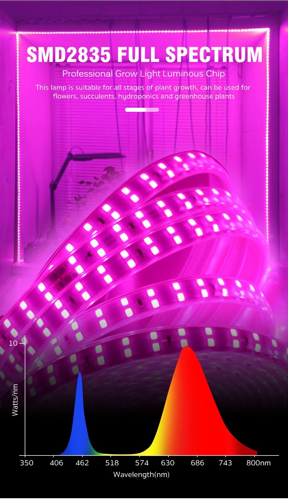 Description Picture 5 of itemLED Plant Growth Light With Full Spectrum Dual Row LED Beads Waterproof IP67 Plant Flower Greenhouse Hydroponic Growth Light