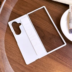 Luxury Matte Silicone Elastic Wrist Strap Bracket Case - Ultra Thin PC Hard Clear Cover - Galaxy Z Fold4 (White)