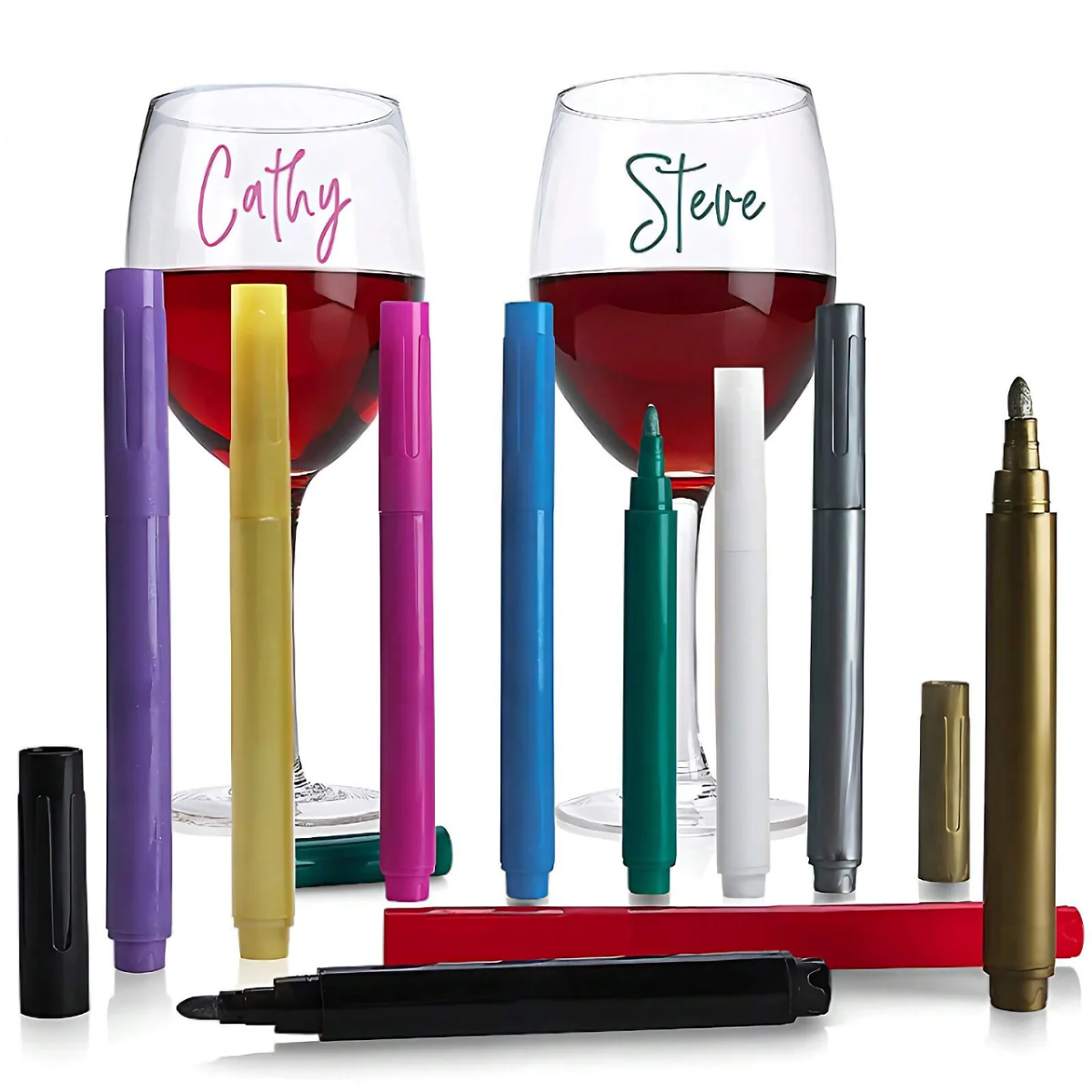 12pcs Wine Glass Markers, Non-Toxic Erasable Fine Tip Markers for Wine Bottles, Ceramic and Glasses. 3