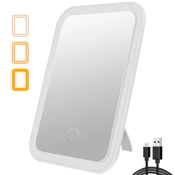 Specchio per trucco a LED con cavalletto touch screen Specchio da viaggio cosmetico dimmerabile a 3 colori con specchio cosmetico portatile leggero 1