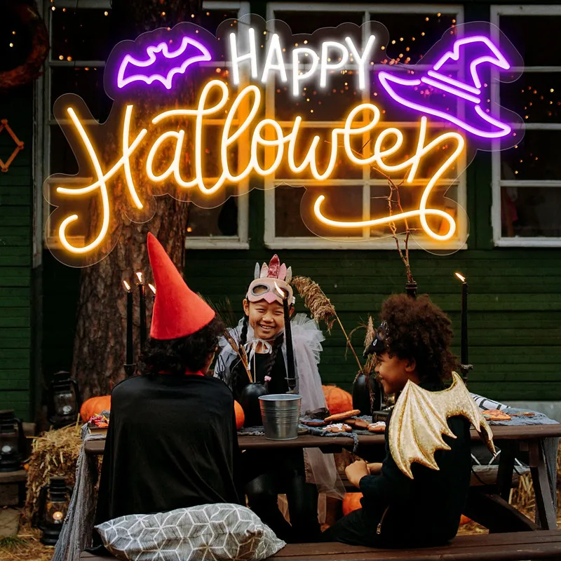 

Happy Halloween Sign Wall Decor LED Neon Signs for Bedroom Bar Office Light Up Sign LED Light for Halloween Decor Party Gift