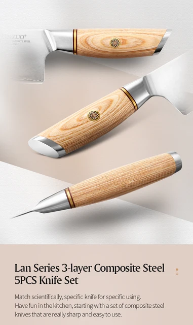 XINZUO 1-5Pcs Knife Set Pakkawood Handle 3-Layer Clad Steel 60±2