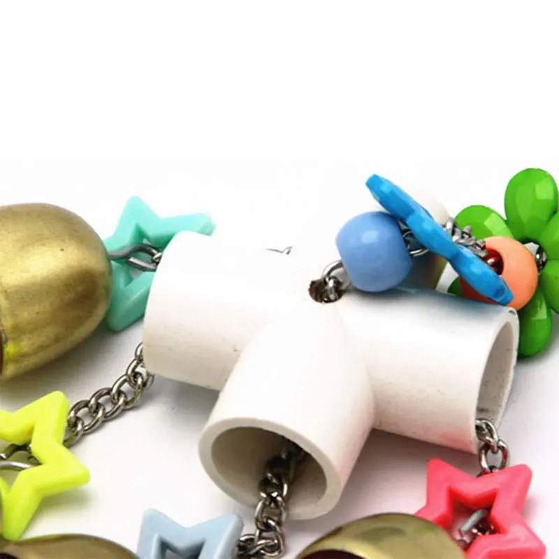 Parrot Bite Toy Four Corner Stainless Steel Parrot Bite Soup Spoon String Toy Puzzle Swing Hanging Ring Bird
