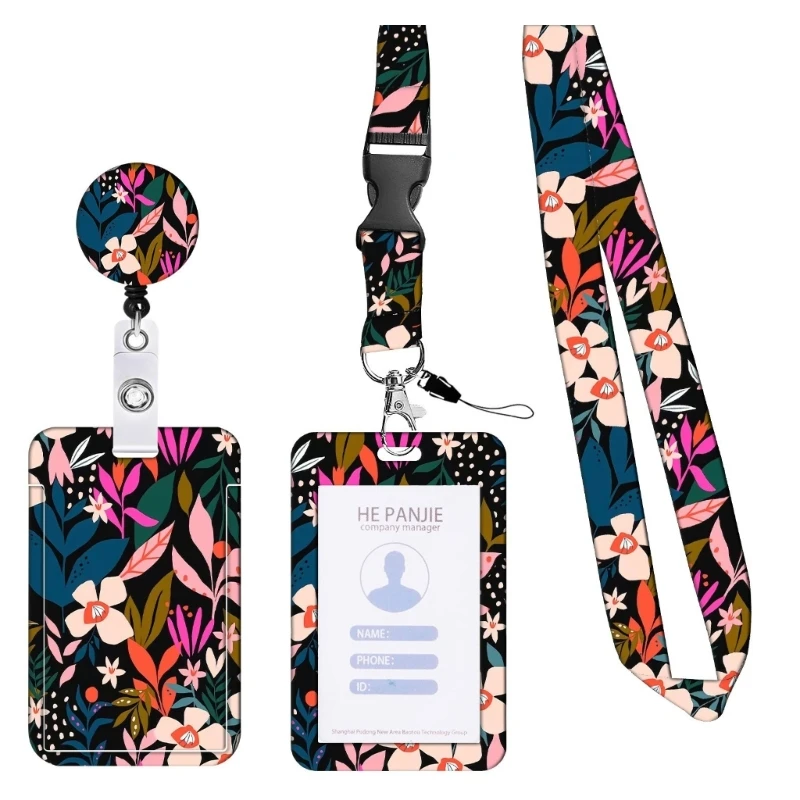 Floral Retractable Badge Reel & Name Card Holder Set for Student, Badge  Holder with Retractable Reel Clip and Lanyard - AliExpress