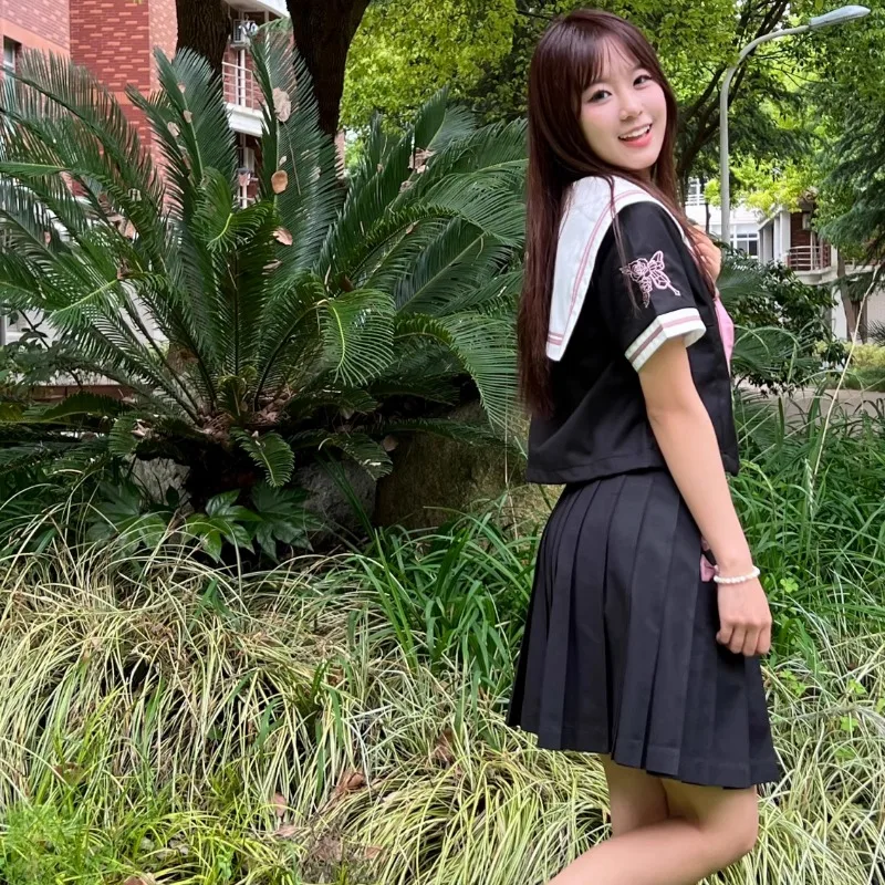 2024 JK Uniform Japanese Campus Style Sailor Suit Summer Black And Pink Colored Cute Lolita Short Sleeved Top Skirt Soft Sets
