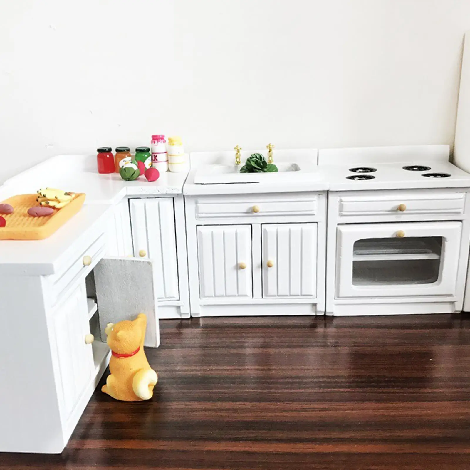 1:12 Dollhouse Miniature Kitchen Full Deluxe Kit Birch Wood Kitchen Cabinet Modern Furniture DIY