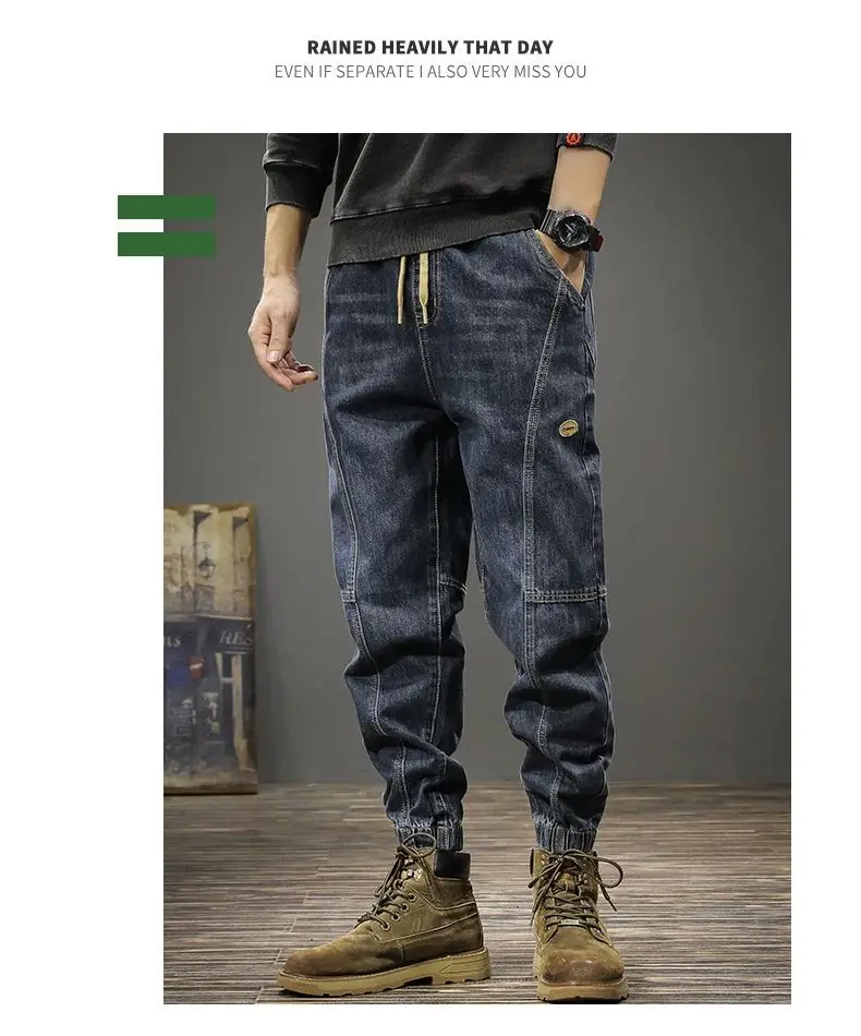 Herbst Trendy Jeans männer Lose Krawatten mit Große Größe Casual Hosen Frühling und Herbst Neue Harem Hosen – Detail 9