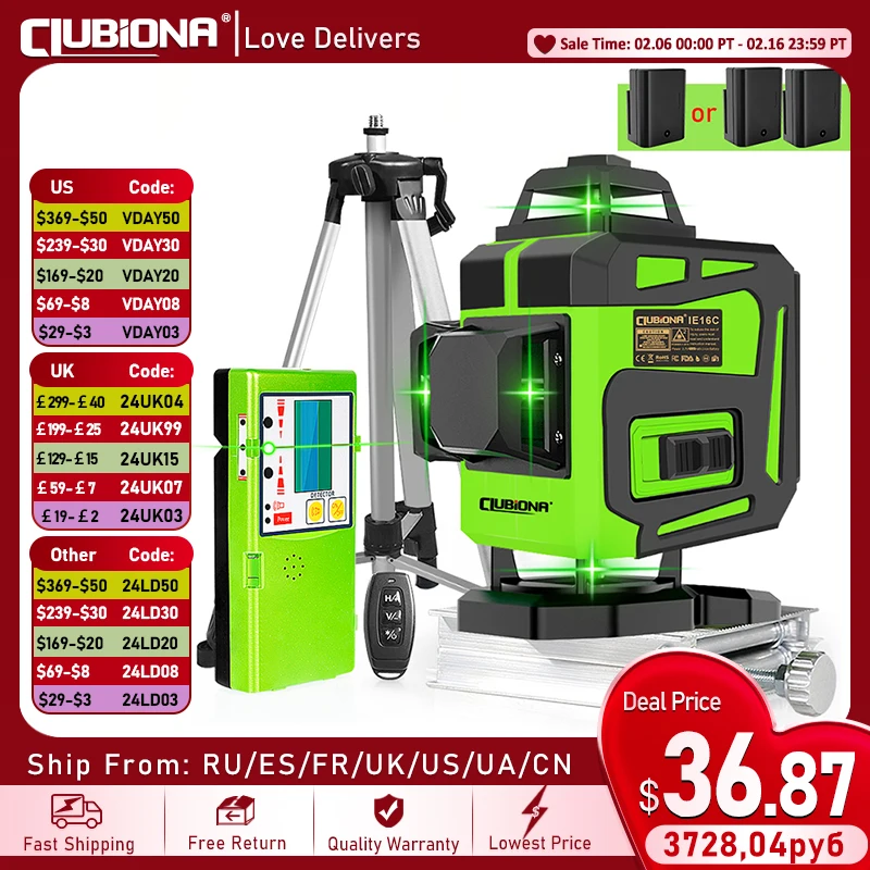 CLUBIONA-3D-4D-12-16-Lines-Green-Laser-Level-360-Horizontal-Vertical ...