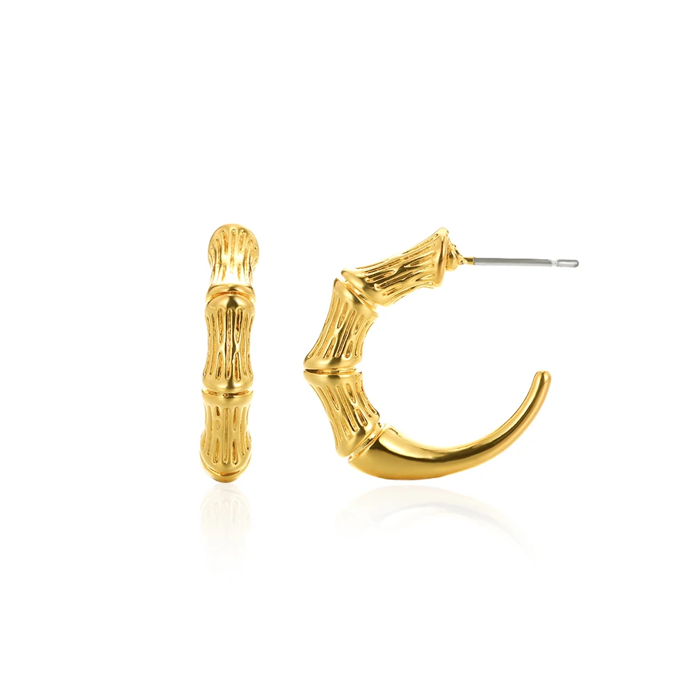 Texture Bamboo Earrings Gold Geometric