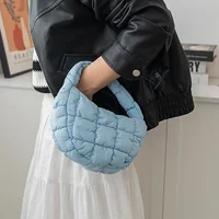 Fashion Mini Puffer Tote Bag Quilted Circle Phone Purse Elegant Purple Soft Nylon Padded Key Pouch Simple Trend Handbag - Image 6
