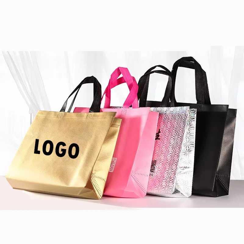 100pcs Personalised Print Logo Waterproof film non-woven fabric Gift Bag Phnom Penh Advertising Shopping Eco Bag Customized Logo 3
