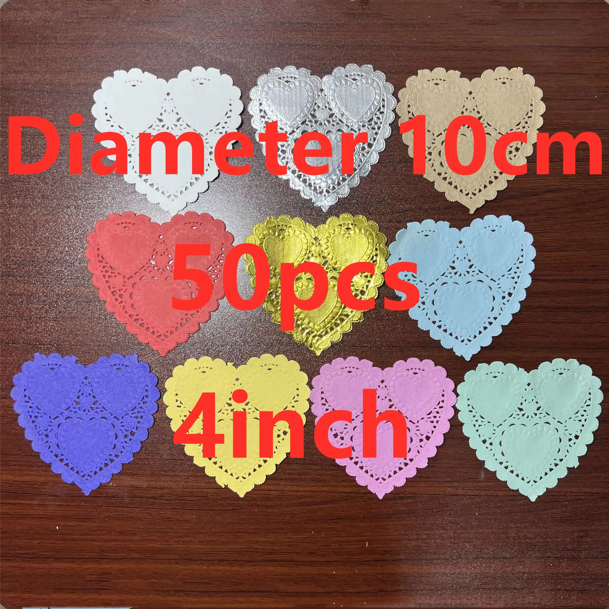 50pcs Heart-Shaped White Gold Lace Paper Doilies for Crafting and Wedding Decor