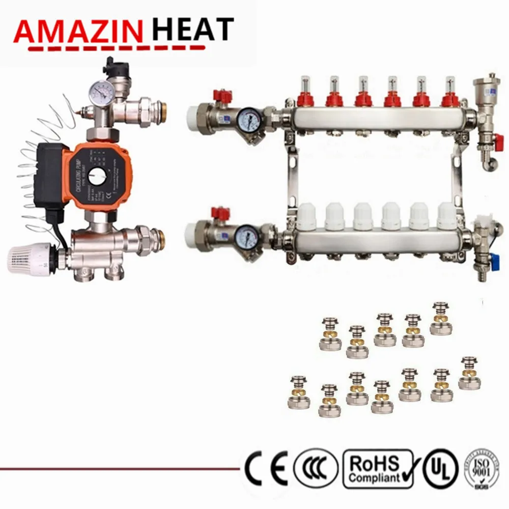 WATER UNDERFLOOR HEATING KIT MANIFOLDS 1in 2 TO 8 PORTS PUMP PACK with  Valve Vents Gauges and Mounting Brackets Stainless Steel - AliExpress