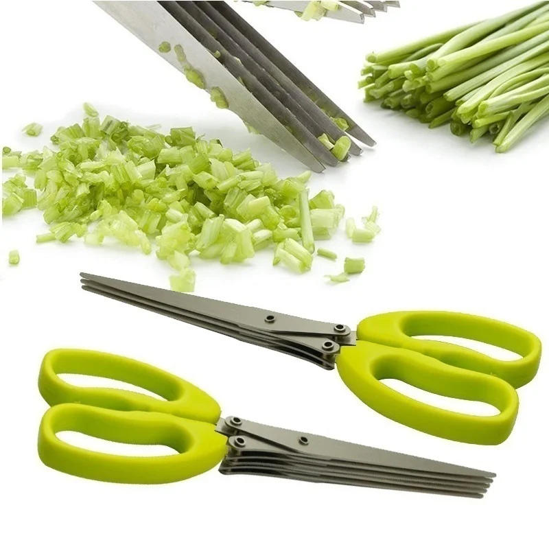 

Multifunctional Muti Layers Stainless Steel Knives Multi-Layers KItchen Scissors Scallion Cutter Herb Laver Spices Cook Tool Cut