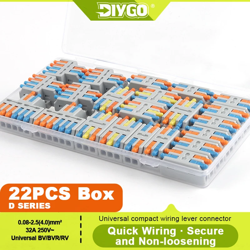 DIY GO 22-teiliges Hebel-Crimp-Set Schnelle Kabelverbinder Kompakte Mini-Steckverbinder für Elektrische Leitungen Heimwerker-Anschlussklemmen