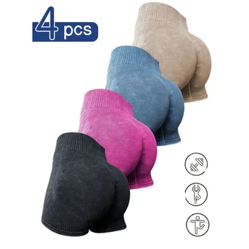 Sand Washing Sports Women Seamless Slim Leggings High Waist Butt Liftting Fitness Shorts Running Cycling Three Point Pants 1