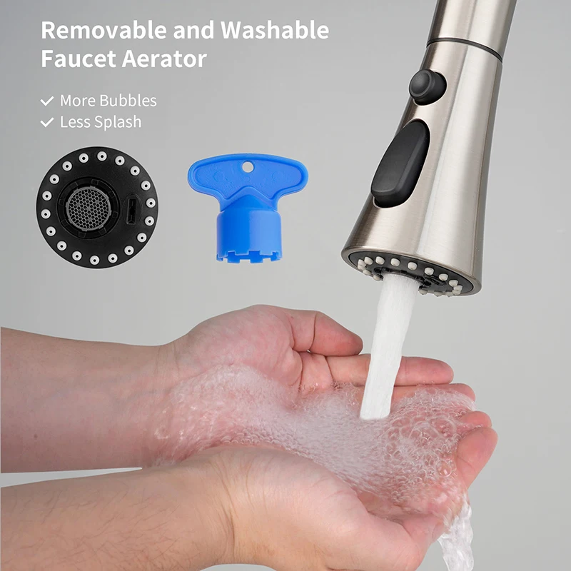 Testa Di Ricambio Per Rubinetto Cucina A 3 Modalità | Soffione Estraibile Con 9 Adattatori | Modalità Aquablade, Flusso E Spray | Nichel Spazzolato - Foto 7