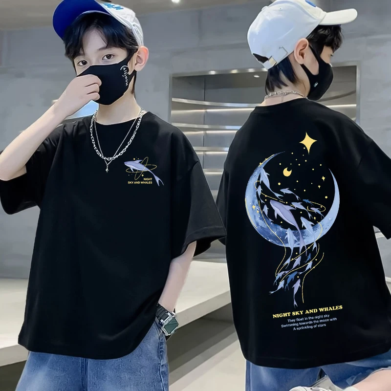 Korea Children's Clothes Summer T Shirts Whale Cartoon Pattern Tops Fashion Boys Short Sleeve Cotton Tees Girls Clothes t shirt cotton t shirt kids t shirt girls t shirt girls tee shirt