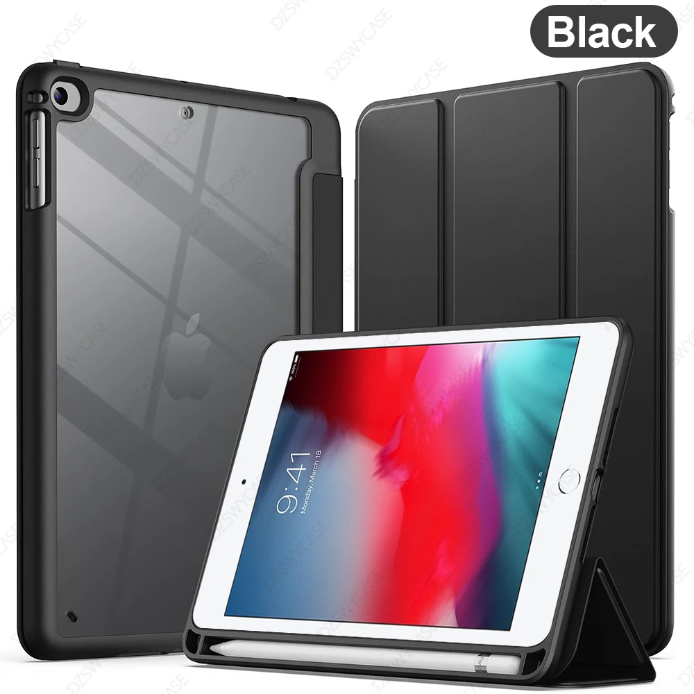 Clear Transparent Back Slim Stand Case with Pencil Holder for 7.9-Inch Tablets, Anti-Shock Protective Cover