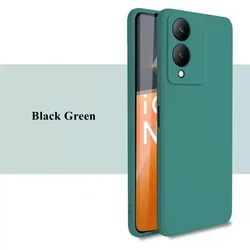 Premium Liquid Silicone Phone Case Cover - Soft TPU Protective Shell for Vivo Y17s (Black Green)