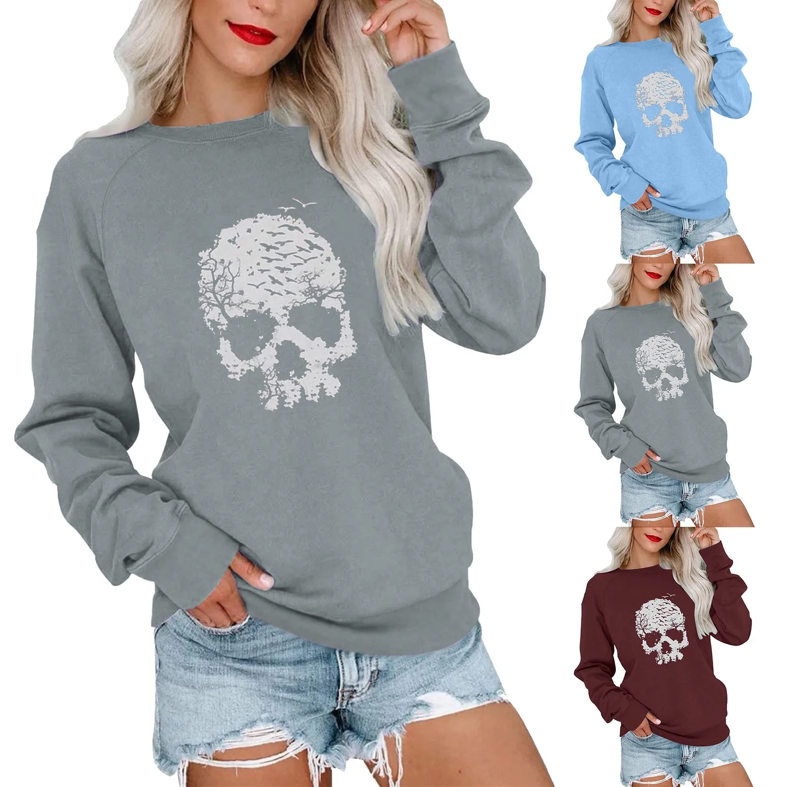

Gothic Harajuku Skull Sweaters Women Pullovers Y2k Goth Punk Loose Long Sleeve Tops 2023 Autumn Knitwear Cool Girl Crewneck Tops