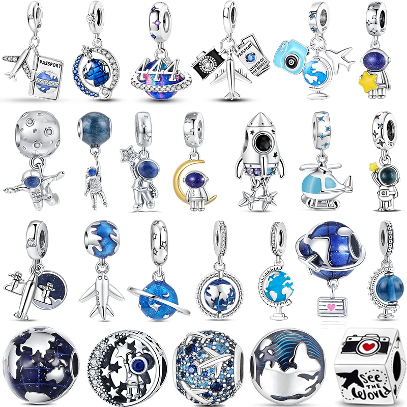 Hot 100% 925 Sterling Silver New World Globe Airplane Astronaut Series Charm Rocket Bead Fit Original Pandora Bracelet For Woman genuine 925 sterling silver zircon animal series bead charm fit original pandora bracelet