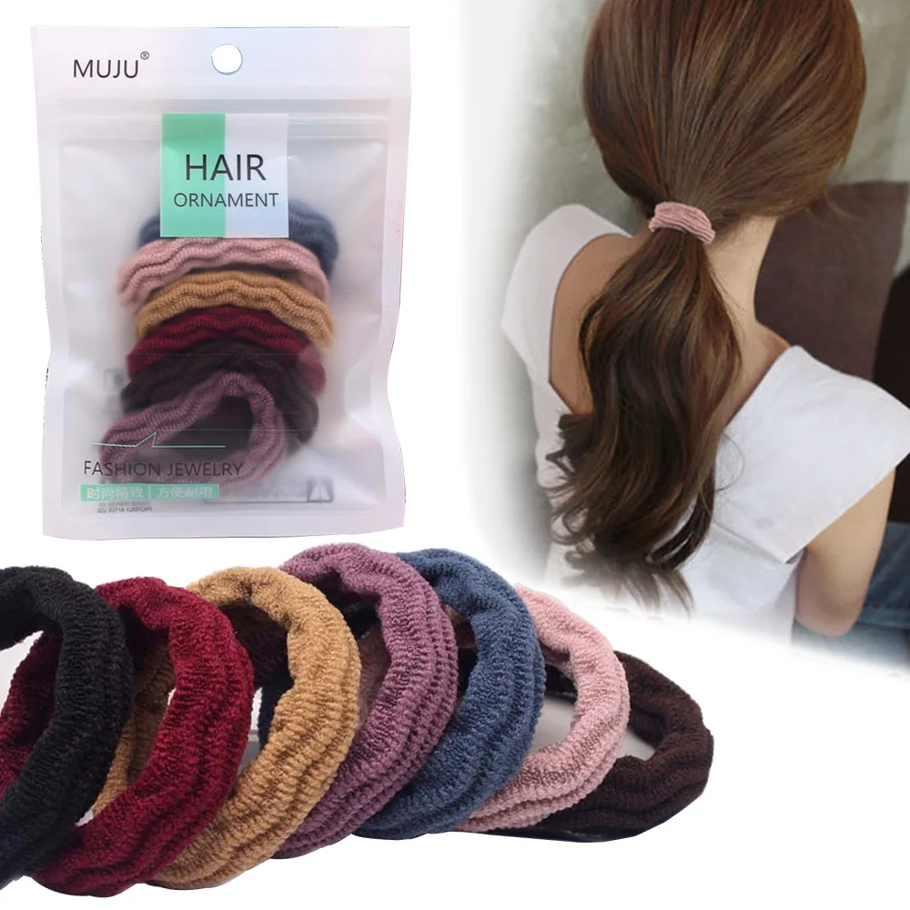 

6Pc/Set High Elastic Seamless Rubber Band Soild Color Wave Pattern Hair Rope Scrunchie Ponytail Holder Hair Accessories Headwear