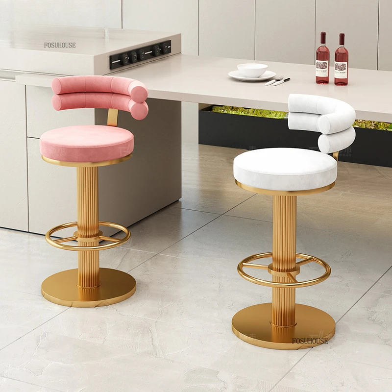 Italian Velvet Bar Stools Household High Kitchen Stools Light Luxury Creative Rotating Lift Bar Chairs Cash Register High Stool
