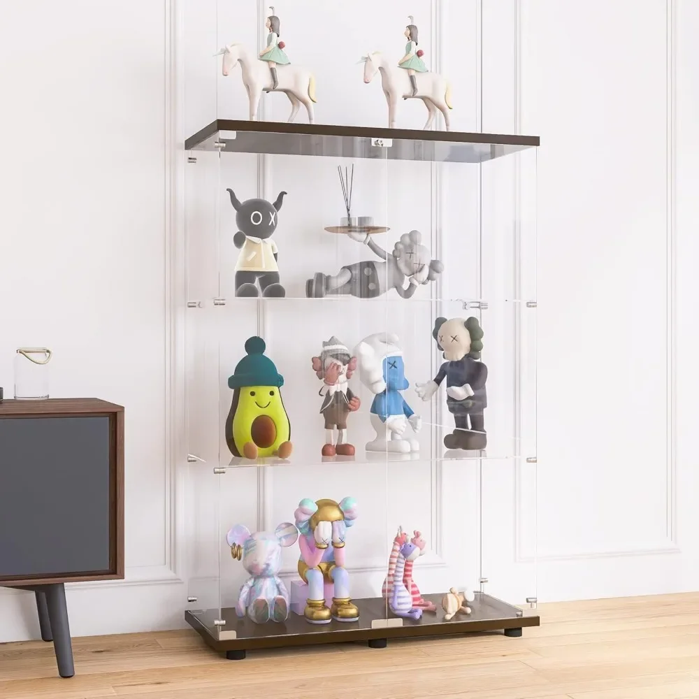 49'' Display Cabinet with 2 Doors, Floor Standing Bookshelf, Contemporary 3-Shelf Case Glass Display Cabinet 3