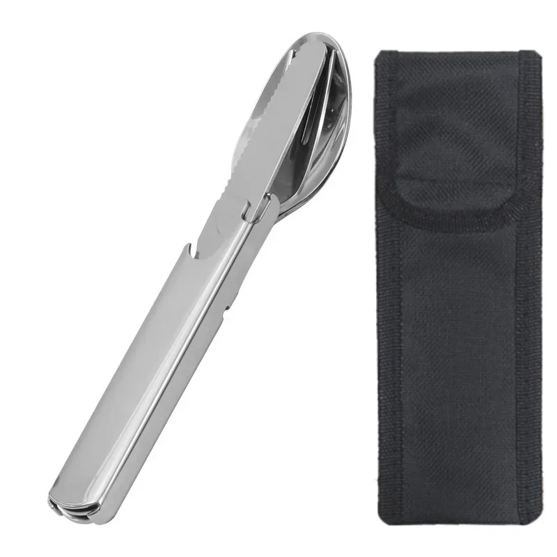 Stainless Steel Portable Outdoor Camping Multi-functional Knife Fork Spoon Combo Cutlery Set 1 Set camping cutlery,portable tableware,portable cutlery