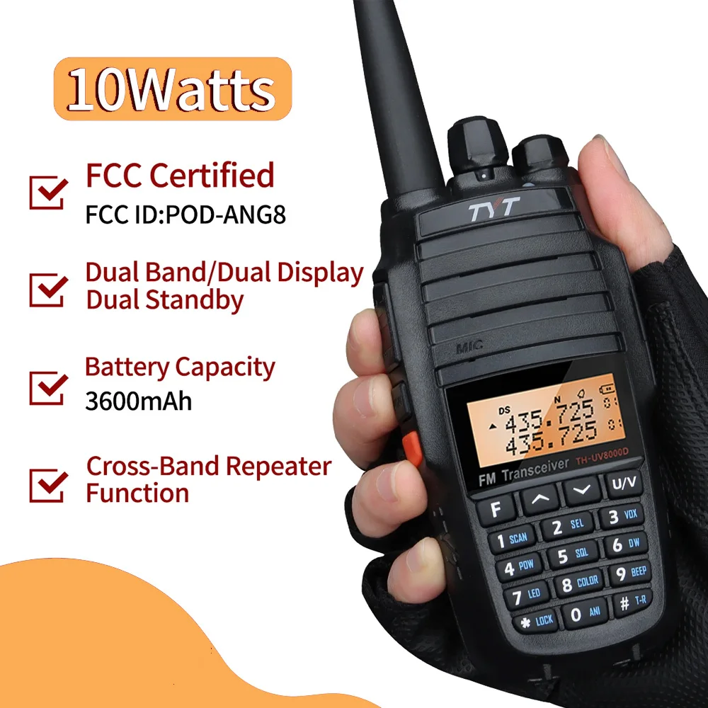 TYT TH-UV8000D High Power 10W Dual Band Handheld Transceiver 10KM Amateur Two Way Radio Cross-band Repeater Function FM Radio 3