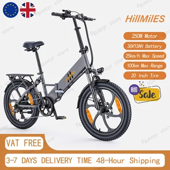 Bicicletta Elettrica Pieghevole HillMiles Mile 2 con Motore da 250W, Batteria 36V13AH, Pneumatici Fat da 20 Pollici per il Commuting Urbano