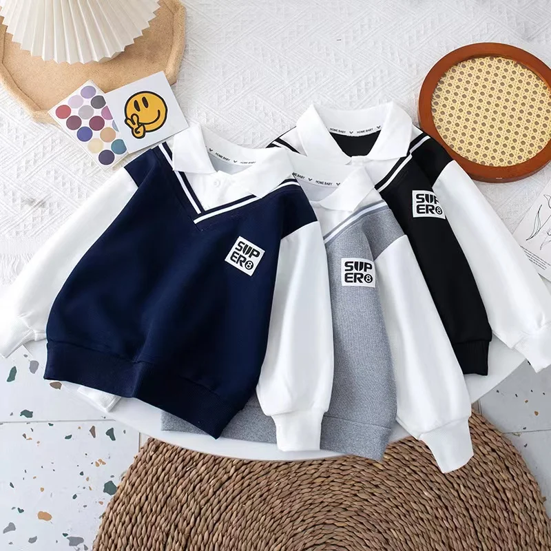 

Boys Sweater Autumn Dress New Gentleman Children's POLO Shirt Baby Spring And Autumn Leave Two Pieces Of Clothing Boys Baby Top