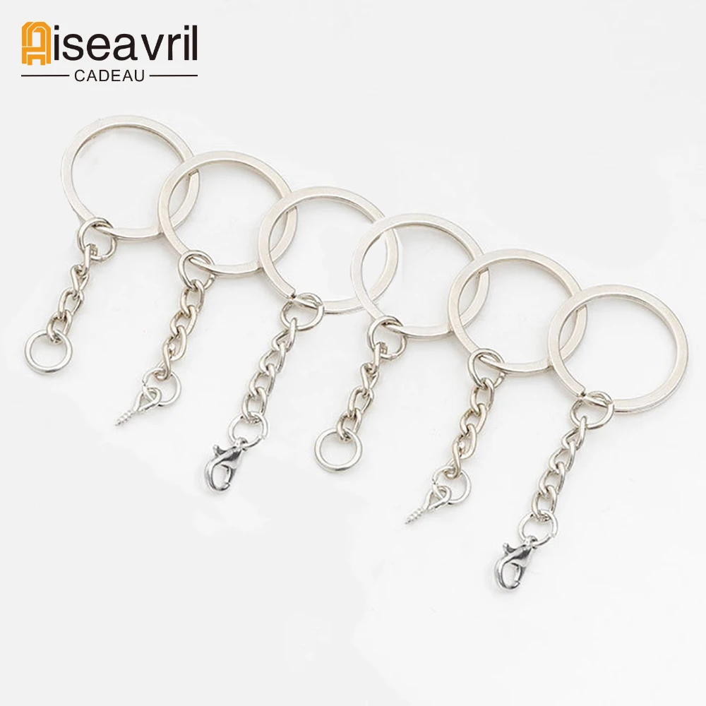 100pcs Metal Blank Keyring Keychain Split Rings Keyfob Key Ring Lobster  Clasp Key Pendant Chain Keychains with Eye Pin Accessory - AliExpress