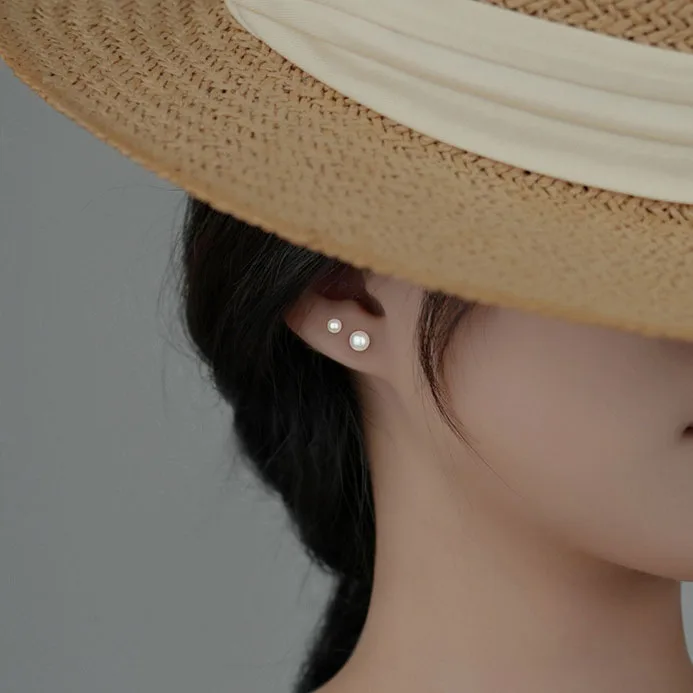 INZATT 패션 여성을위한 진짜  라운드 진주 구슬 스터드 귀걸이 클래식 파인 쥬얼리 미니멀리스트 액세서리