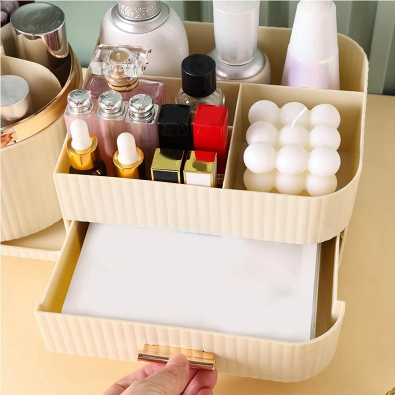 Makeup Organizer Countertop With Drawers 360 Rotating Makeup Brush Holder Capacity Skincare Organizer For Vanity Easy Install 5
