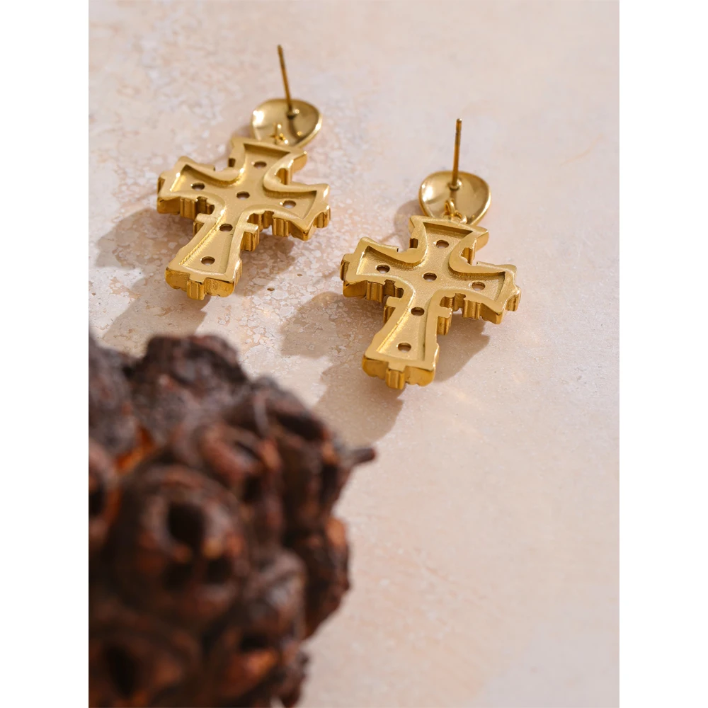 Yhpup Vintage Imitation Pearls Zirconia Cross Drop Earrings 18K Gold