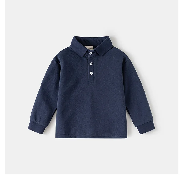 Neue Frühlingskollektion 2-6 Jahre Kinderkleidung Klassisches Einfarbiges Polohemd Halbknopfleiste Piqué-Baumwolle Langarm-Jungenhemd – Detail 9