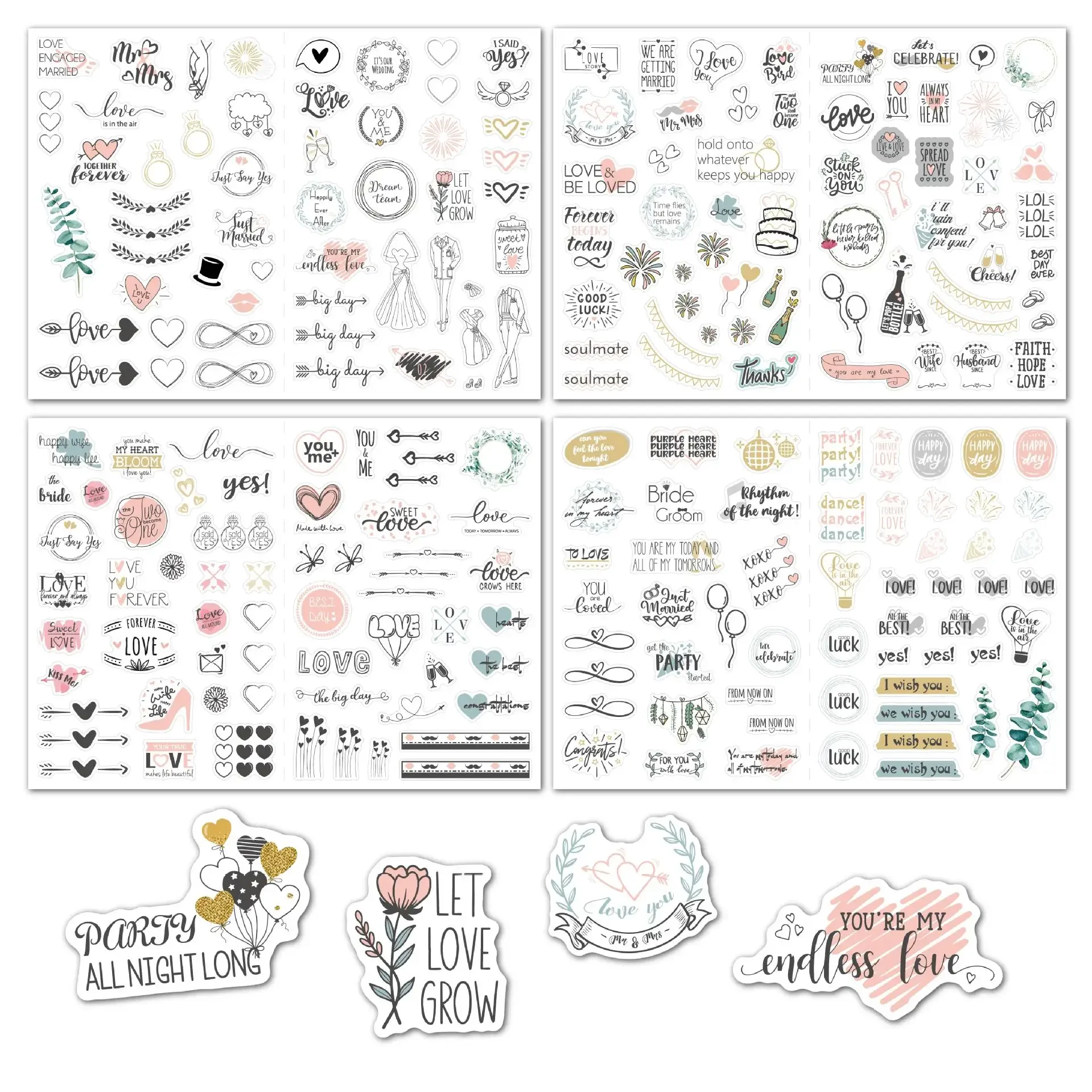 266pcs Vintage Wedding Stickers Glitter Patterns Decorative Decals