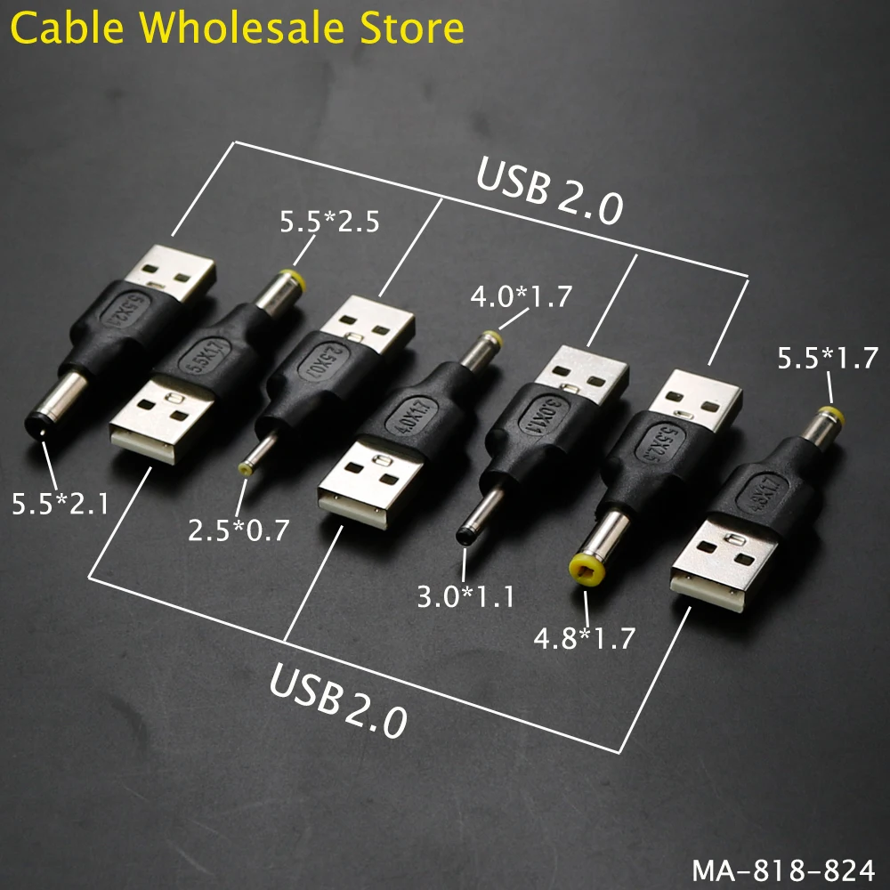 

1Pcs USB 2.0 Power Plug Converter 5.5*2.5mm 5.5x2.1mm 4.8x1.7mm 4.0*1.7mm 5.5*1.7mm 2.5*0.7mm 3.0*1.1mm DC Socket Adapter Plug