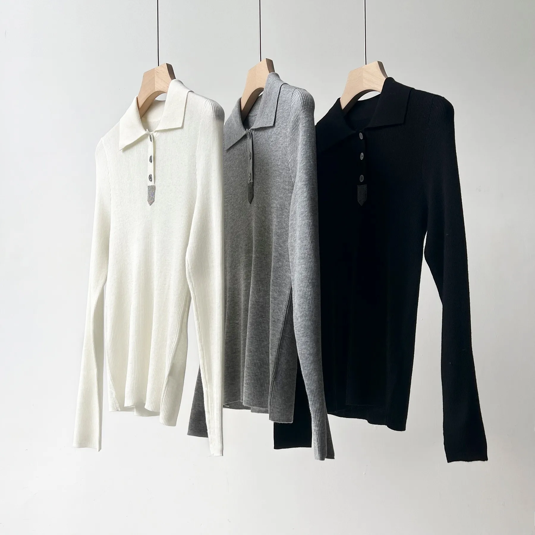 

Lapel Collar Wool Sweater Women Pullover