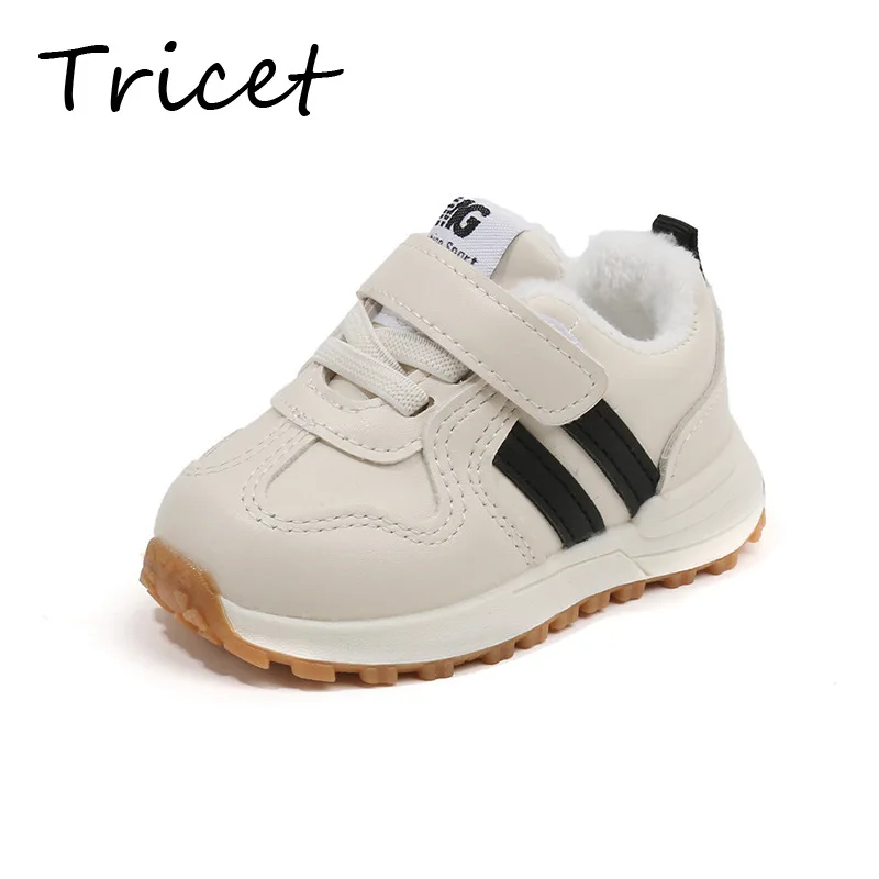 

Winter Striped Baby Kids Casual Shoes White PU Leather Hook Loop Infant Boys Girls Sneakers Toddler Children Sport Shoes