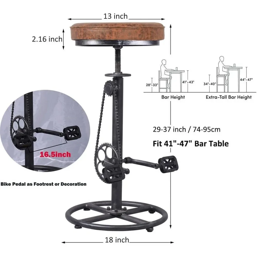 Farmhouse Bike Bar Stools Swivel PU Seat Extra Tall Height 29-37inch Adjustable Vintage Coffee Chair Shop Stool Freight Free