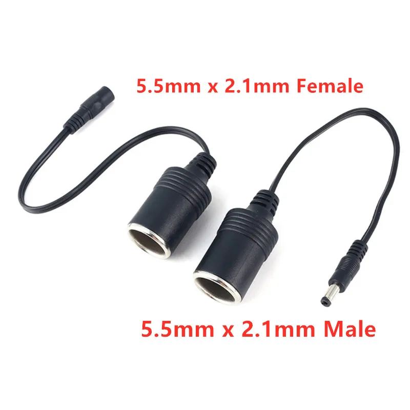 DC 5.5mm x 2.1mm Male/Female Plug Jack to Car Cigarette Lighter Socket Power  Supply Adapter for Car Charger UPS Battery Backup