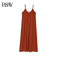 BSAY Dress for Women Fashion Summer New 2025 Solid Fold Backless Sling Sleeveless Midi Dresses Chic Female French Evening - Image 6