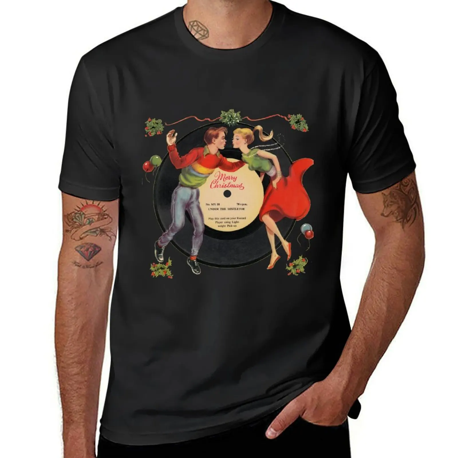 

Merry Christmas Vintage Record Print T-Shirt sports fans graphics animal prinfor boys cute tops t shirts men