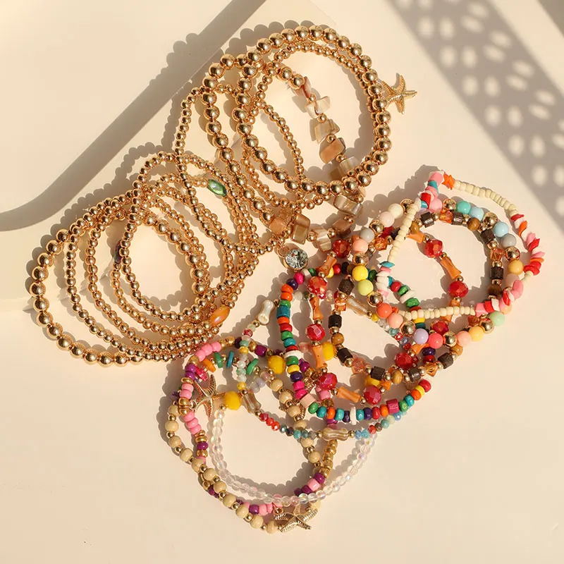 Braccialetto di Perline in Ceramica Fatto a Mano in Stile Bohémien, Bracciale Elastico Regolabile con Perline in Ceramica Colorate per Donne e