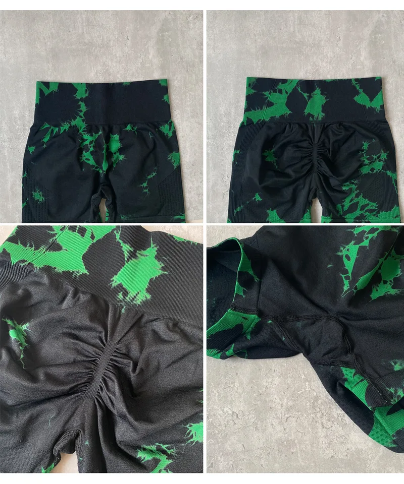 Pantaloncini Sportivi Donna 3 Pezzi - Tie Dye A Costine, Vita Alta, Senza Cuciture Per Yoga E Palestra (Nero, M)