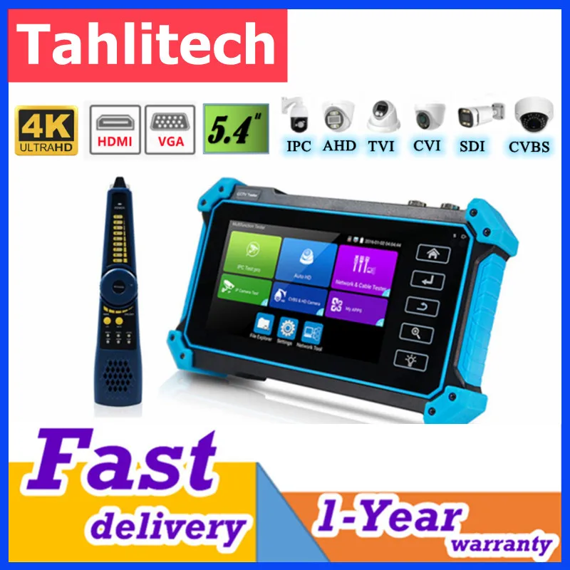 

CCTV IP Tester and HD 4K 8MP Coaxial Analog Video Camera Testing With HDMI VGA Input 5.4" Touch Screen UTP Cable Checking Tool